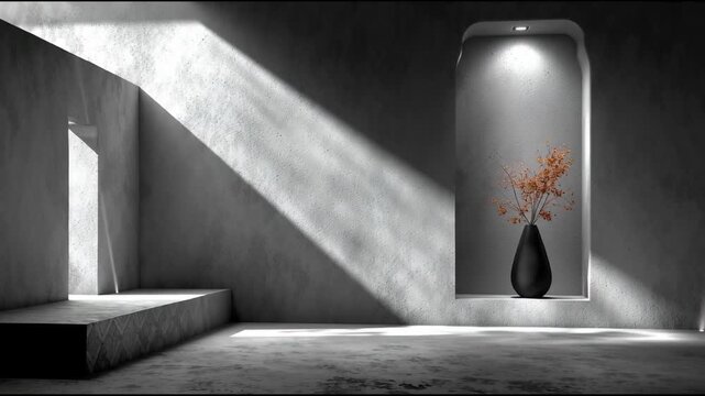 Minimalist Room with Vase and Sunlight.