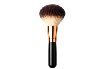 Professional quality powder brush featuring soft ombre bristles with a sleek golden ferrule and black handle, ideal for cosmetic product promotion and personal care marketing visuals.