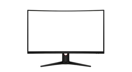 Front view of curved computer gaming monitor isolated on transparent background