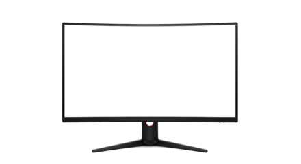 Front view of curved computer gaming monitor isolated on transparent background