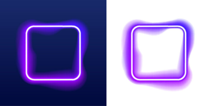 Set of glowing neon square frames with sharp lines and luminous highlights. Each frame floats on a dark background with vibrant gradient colors. Perfect for digital design, banners, and UI elements.