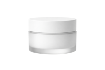 Elegant white frosted glass cosmetic jar with a smooth matte cap for luxurious face cream or body lotion packaging, perfect for highend product presentations and premium skincare branding.