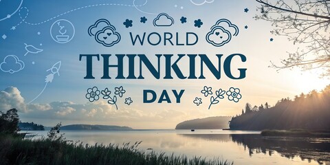 World Thinking Day nature landscape with creative doodles and inspirational eco ideas .