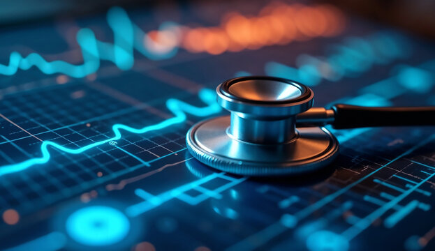 Stethoscope placed on digital health chart