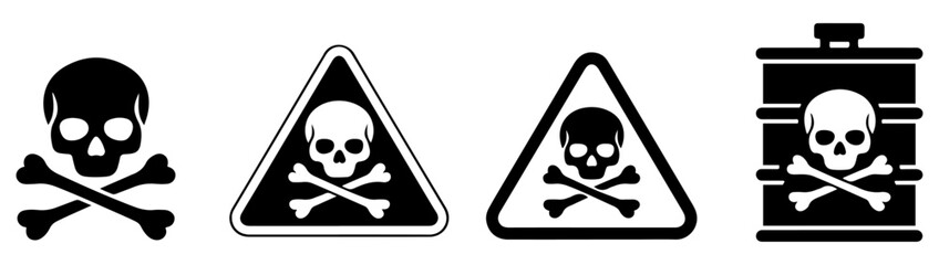 skull bones toxic hazard icon set