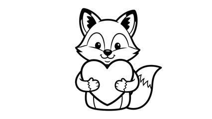 Obraz premium Cute Cartoon Fox Holding Heart Outline isolated white background