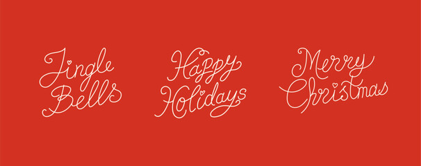 Set of holiday winter quotes. Happy holidays, jingle bells, and merry christmas. Vector hand drawn calligraphic lettering