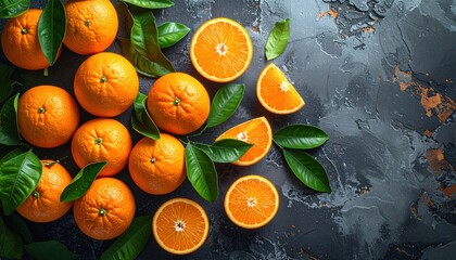 Oranges  Leaves on Dark.