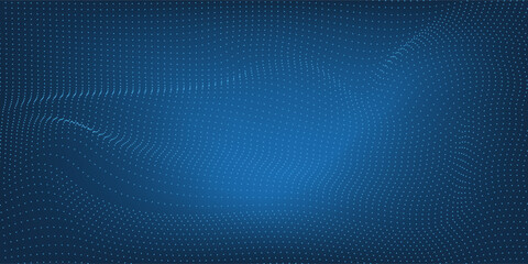 Naklejka premium Dark blue halftone dotted abstract background, big data pattern, technology or futuristic visualization, waveform dot texture, music backdrop. ,Beautiful movement with glowing blurred particles.