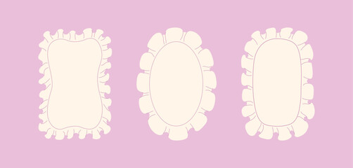 Set of decorative vintage frames with wavy ruffled edges. Vector flat illustration. Ornamental borders for invitations, greeting cards, valentine's day and wedding designs.