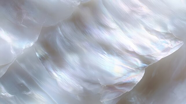 panoramic close-up of natural mother-of-pearl surface, iridescent texture, elegant and organic background
