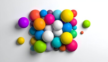 Colorful spheres in varied sizes and hues arranged on a white backdrop