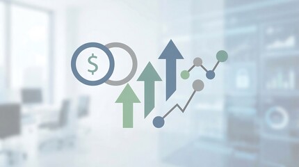 Business growth chart with dollar sign and arrows on office background graph 1