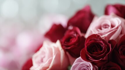 bunch of red and pink roses in full bloom, romantic flowers background, love and affection concept