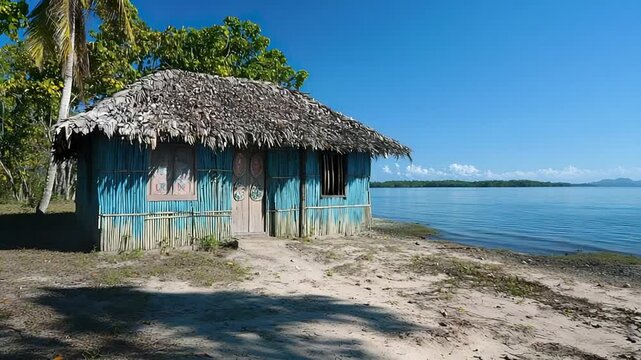  traditional kuna indian house with colorful molas in panama video