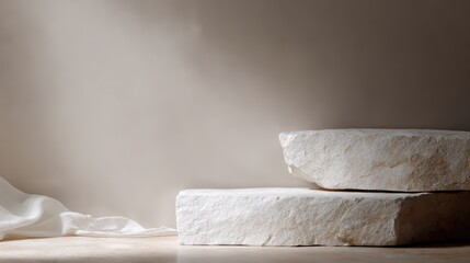 podium background with natural stone texture, realistic rocky surface, minimalist earthy aesthetic