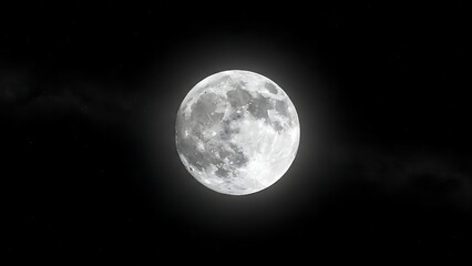 Fototapeta premium Beautiful Luminous Full Moon Isolated on Black Background with Subtle Cosmic Atmosphere