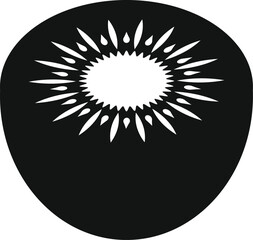 Kiwi Delight A striking monochrome illustration showcasing the iconic silhouette of a kiwi fruit, its intricate seed pattern revealed, inviting the eye to explore its fresh essence.