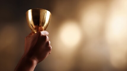 close-up of hand grasping trophy, success and accomplishment theme, victorious moment