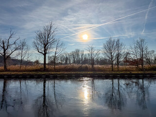 Obraz premium Winter Trees Reflecting on a Calm River