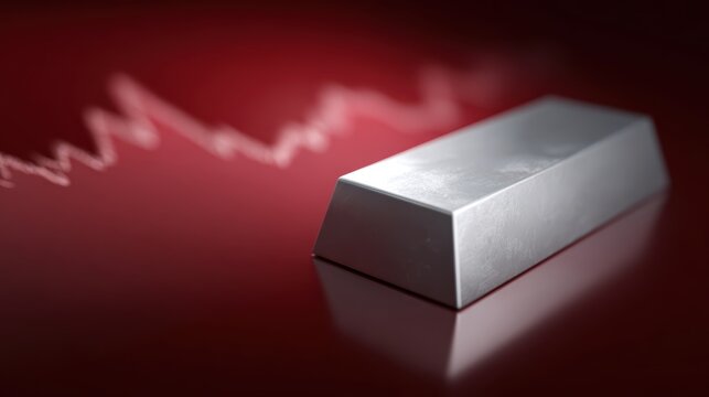 Silver bar trading and investment, precious metal commodities market, rising price graph, sleek professional vector design