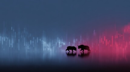 Professional stock market analysis, candlestick charts and bull vs bear silhouettes, financial growth concept, high-quality vector illustration