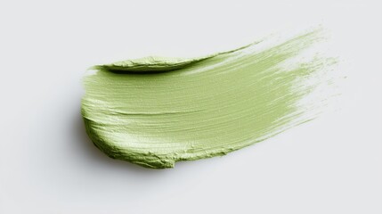cosmetics branding concept, textured green matcha smear on white background, artistic and clean presentation for wellness products