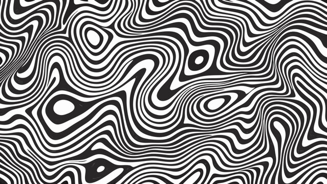 Abstract black and white optical illusion with flowing curved lines