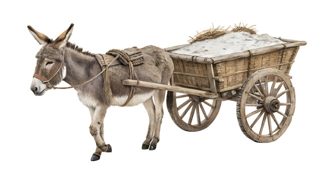 A donkey and cart isolated on transparent background