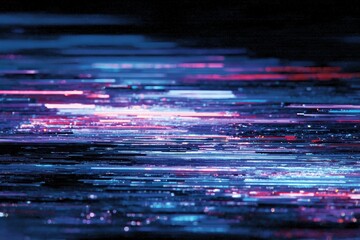 Abstract digital art with horizontal streaks of light in blue and red colors against a dark background