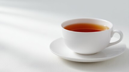 Fototapeta premium cup of tea on white surface, simple and elegant drink for breakfast or dinner