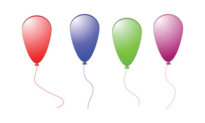 Four colorful balloons isolated on white background