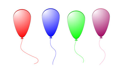 Four colorful balloons isolated on white background