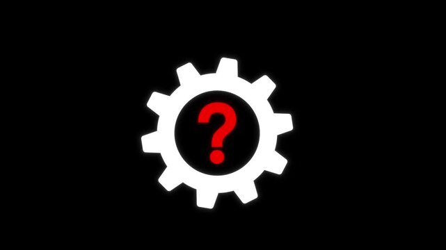 Animated gear and question mark icon representing troubleshooting and problem analysis