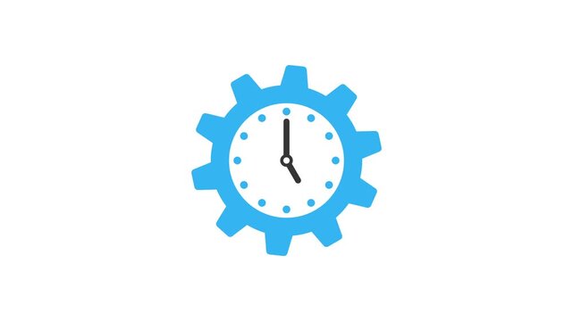 Animated time management icon with clock and gear representing efficient workflow