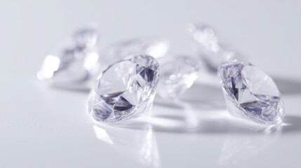 luxury diamonds still life, sparkling cut gemstones on white backdrop, reflective surface, ample space for text or branding