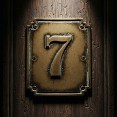 Room number plaque with vintage design on wooden background  