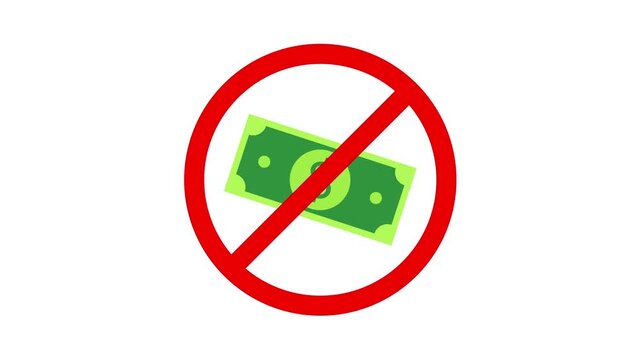 No cash accepted symbol animation on clean white background for payment restriction