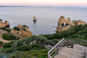 Landscape with Praia do Camilo, famous beach in Algarve, Portugal