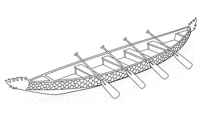 Dragon boat outline with oars in a minimalist linear design