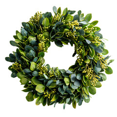 Festive wreath adorned with pinecones and holly for holiday cheer isolated on transparent background