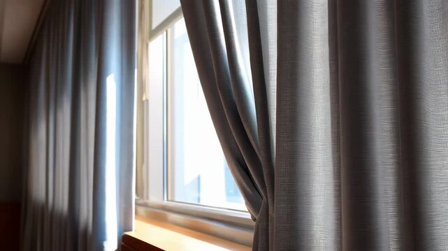 Medium shot capturing thick noisereducing curtains being adjusted to cover audiology room windows for optimal sound isolation