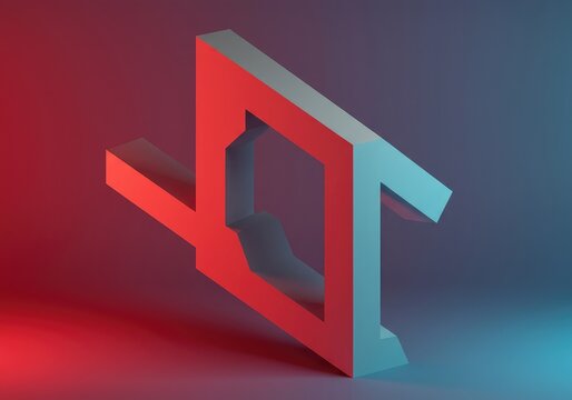 Abstract impossible geometry featuring warped planes and merged surfaces, creating a surreal architectural illusion of non-Euclidean space ,infinite ,confusion ,surface