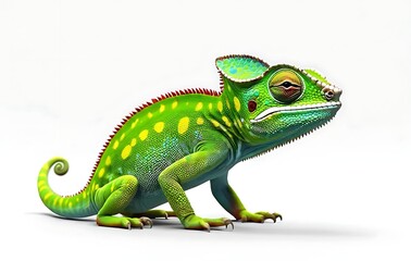Obraz premium Photorealistic digital painting of green patterned creature with yellow spots, curious large eyes.