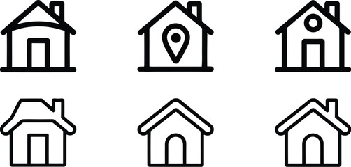 Simple black line icons of various house styles
