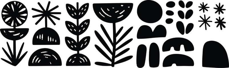 Modern minimalist black floral shapes and plants