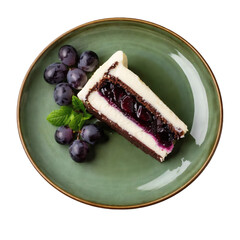 Blueberry Cheesecake Slice on Green Plate Isolated on Transparent Background
