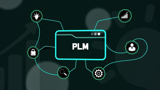 Advanced product lifecycle management plm concept, featuring a digital interface with production and development icons