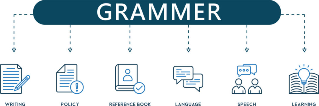 Grammar and Language Rules Icons Writing, Speech, Learning, Policy, and Reference Book for Educational Infographic