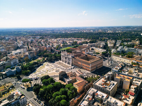  Aerial view of the Lateran Palace and the Archbasilica of Saint John Lateran in Rome, Italy. Historic architecture of the Papal residence  